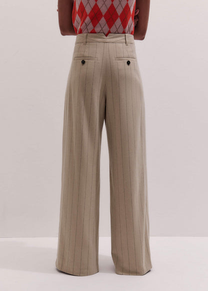 ME+EM Clothing Brown Wide-Leg Double Pleat Pinstripe Pant