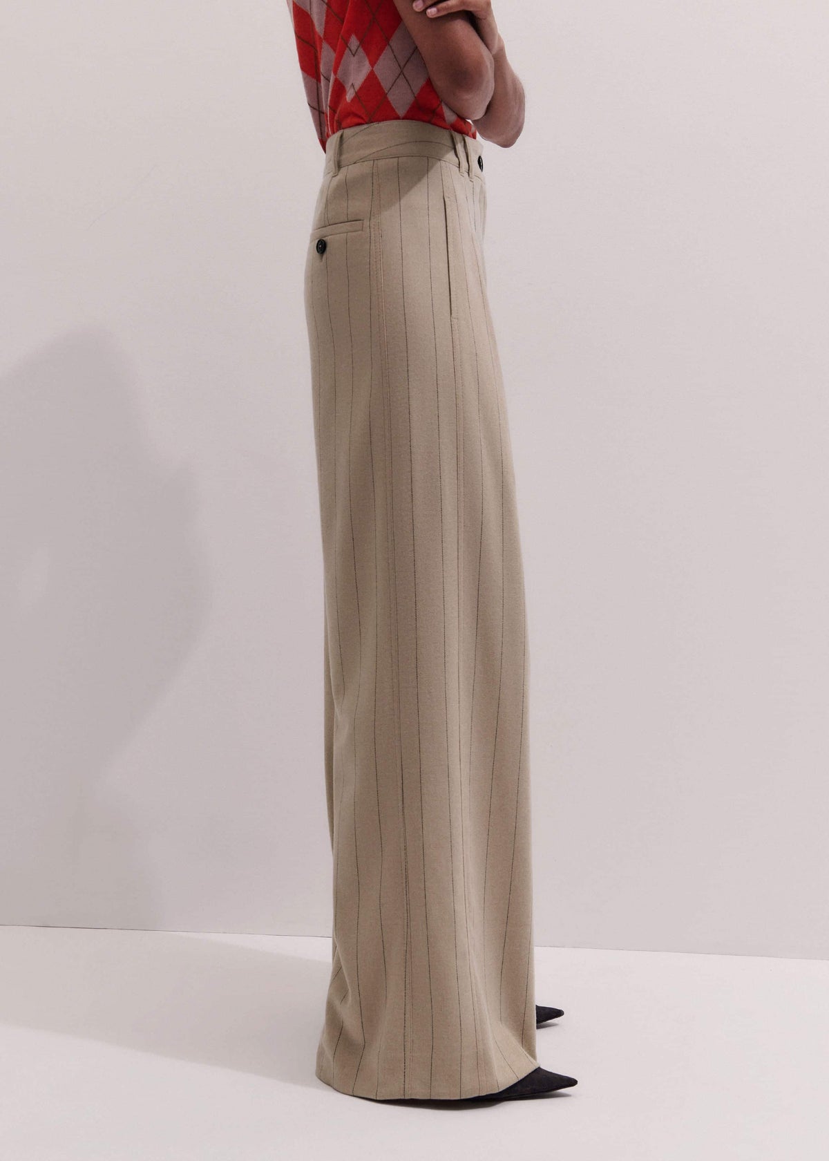 ME+EM Clothing Brown Wide-Leg Double Pleat Pinstripe Pant