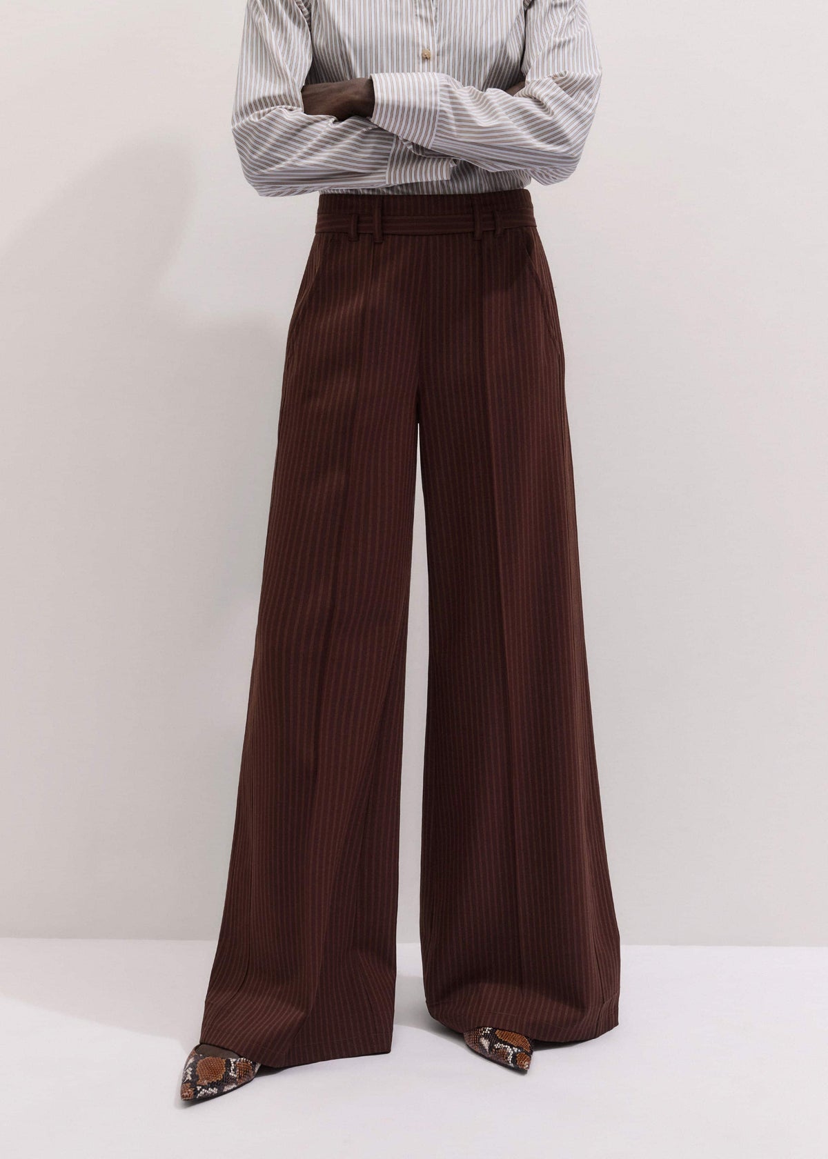 ME+EM Clothing Cinnamon Pinstripe Wide-Leg Pant