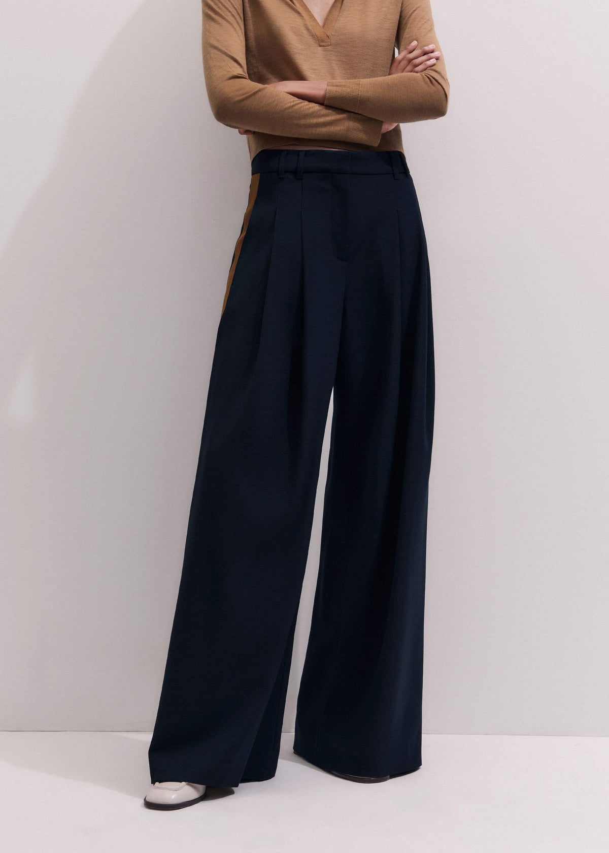 ME+EM Clothing Navy Contrast Side Panel Wide-Leg Pant