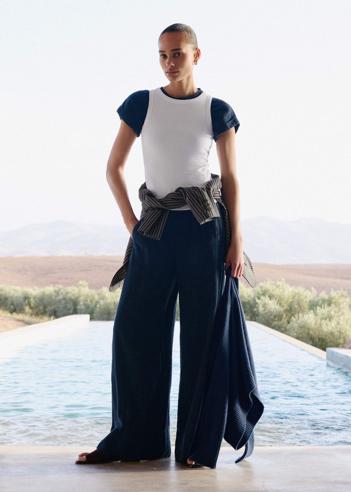 ME+EM Clothing Navy Cheesecloth Wide-Leg Pant