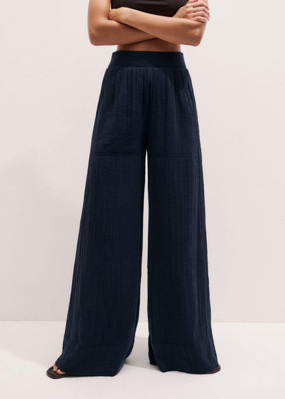 ME+EM Clothing Navy Cheesecloth Wide-Leg Pant