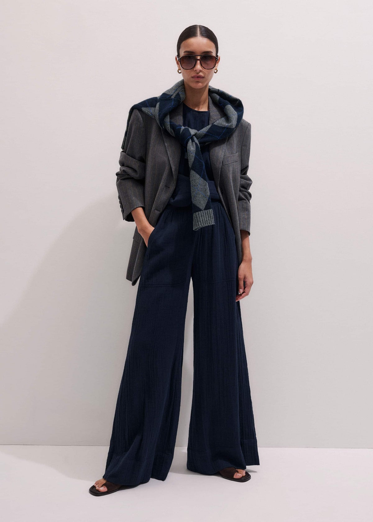 ME+EM Clothing Navy Cheesecloth Wide-Leg Pant