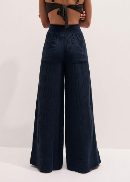 ME+EM Clothing Navy Cheesecloth Wide-Leg Pant