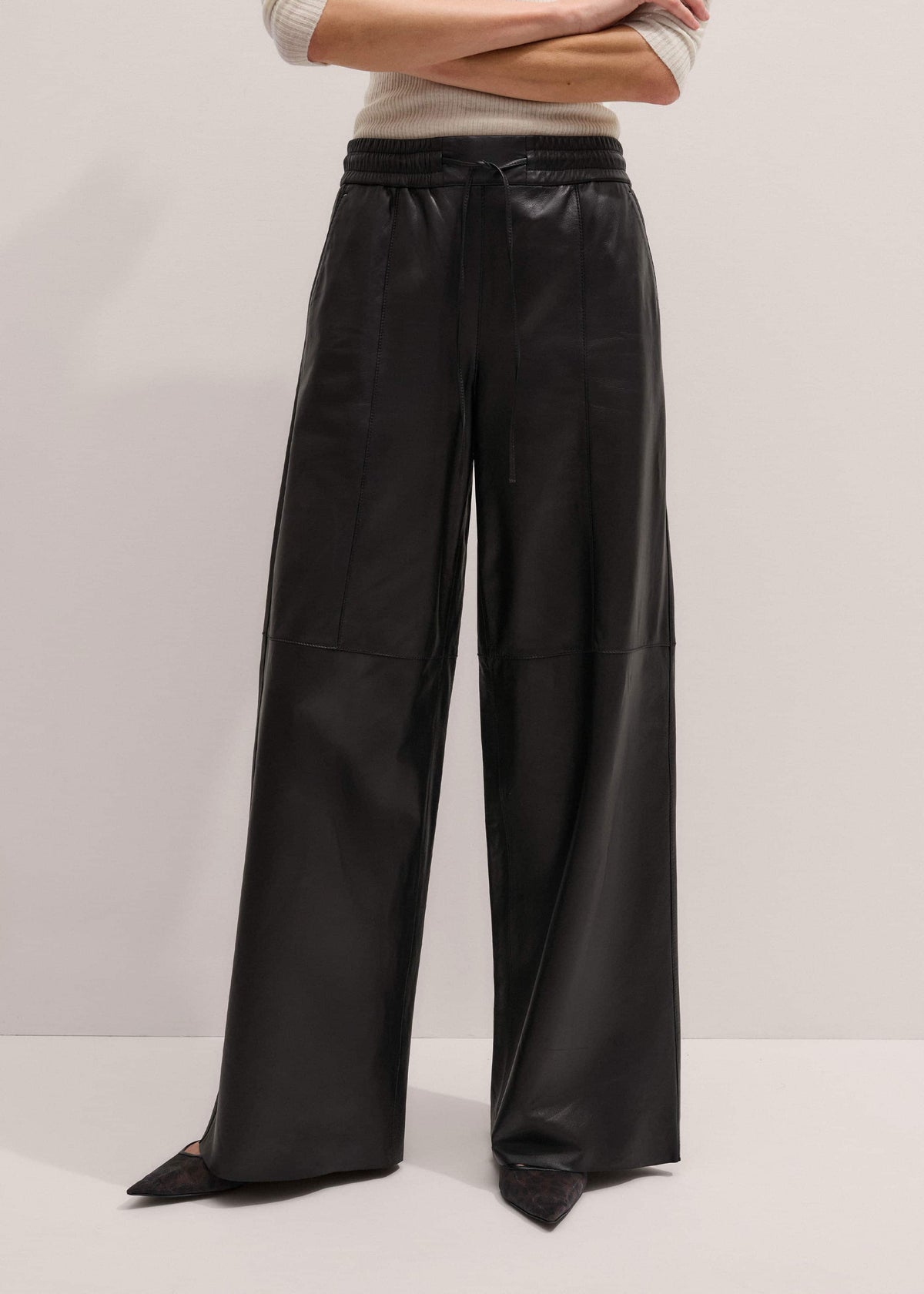 ME+EM Clothing Warm Black Leather Wide-Leg Track Pant