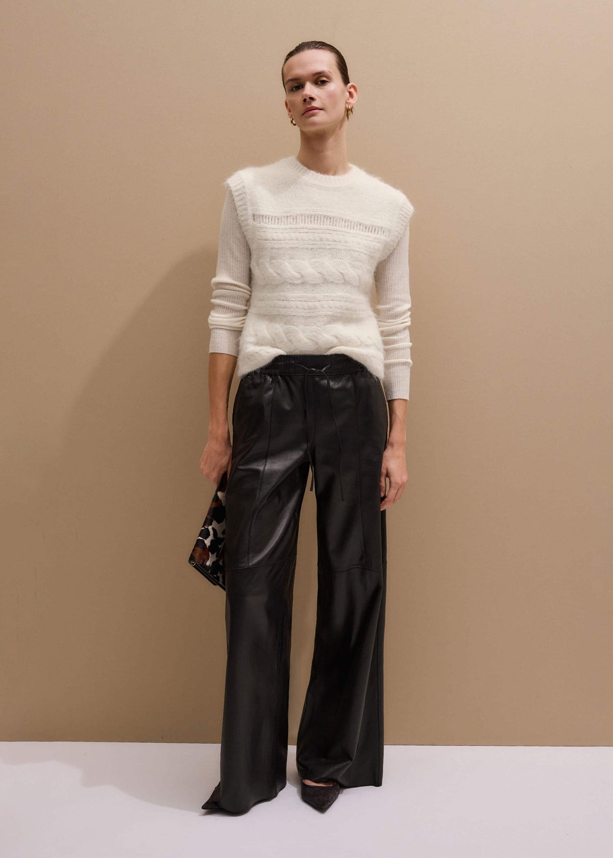 ME+EM Clothing Warm Black Leather Wide-Leg Track Pant