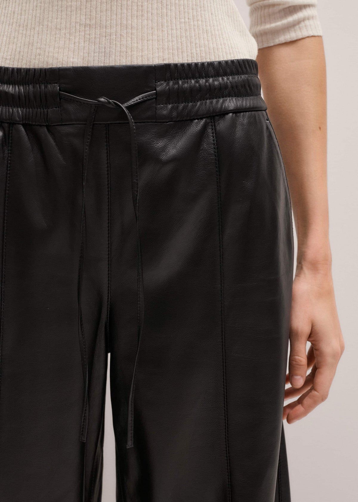 ME+EM Clothing Warm Black Leather Wide-Leg Track Pant