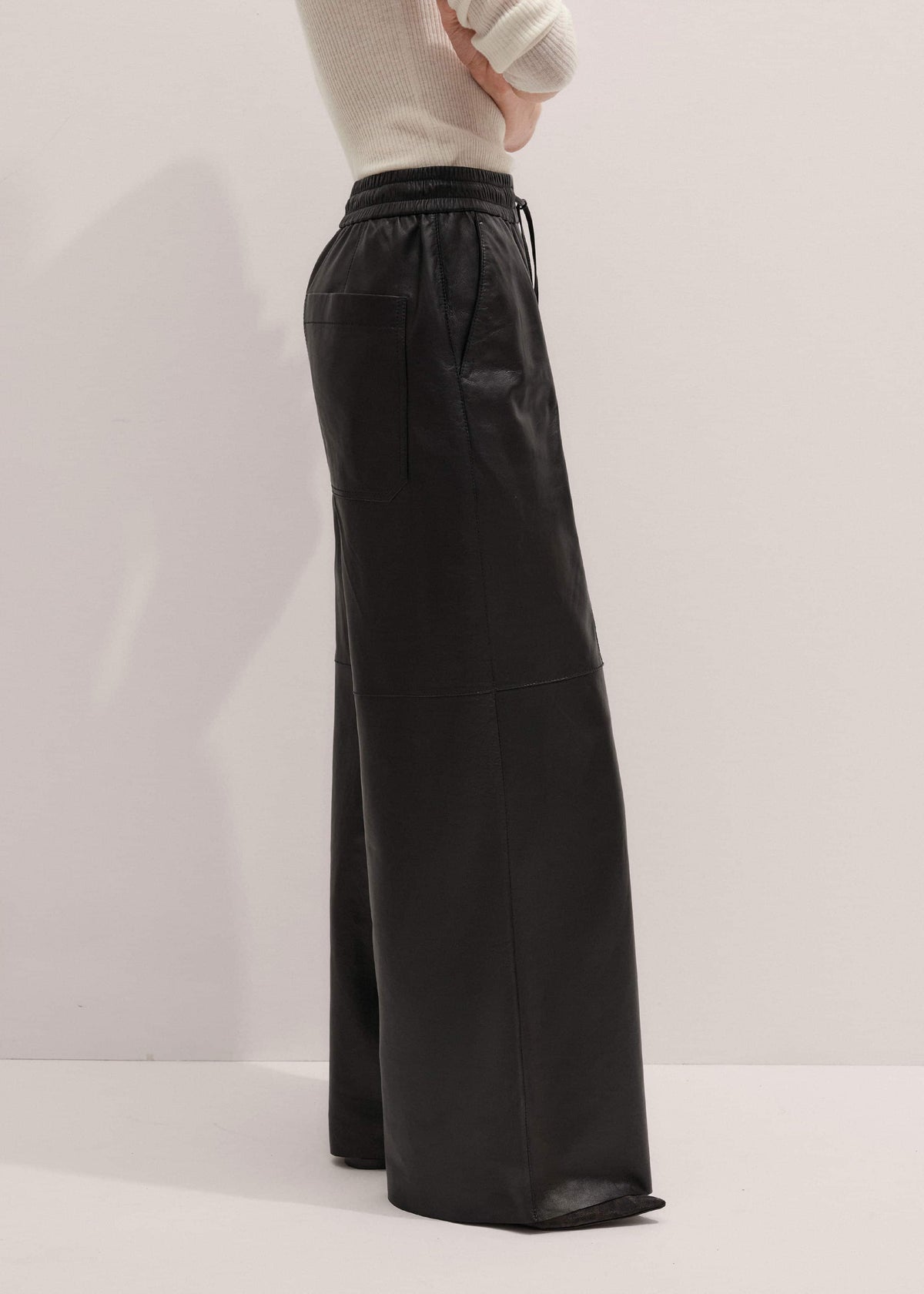 ME+EM Clothing Warm Black Leather Wide-Leg Track Pant
