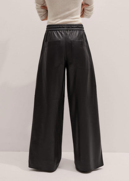 ME+EM Clothing Warm Black Leather Wide-Leg Track Pant