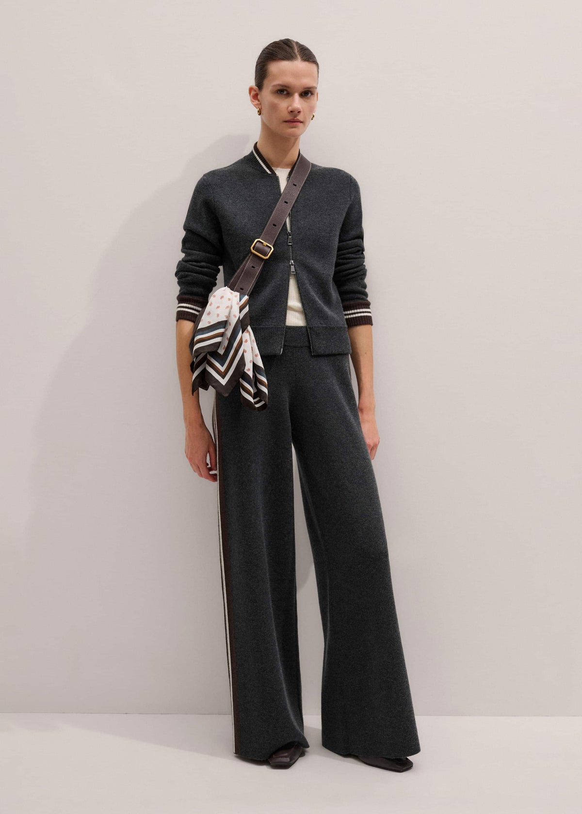ME+EM Clothing Gray Side Stripe Milano Knit Wide Leg Pant
