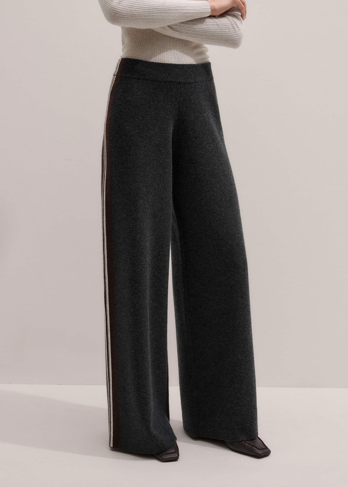 ME+EM Clothing Gray Side Stripe Milano Knit Wide Leg Pant