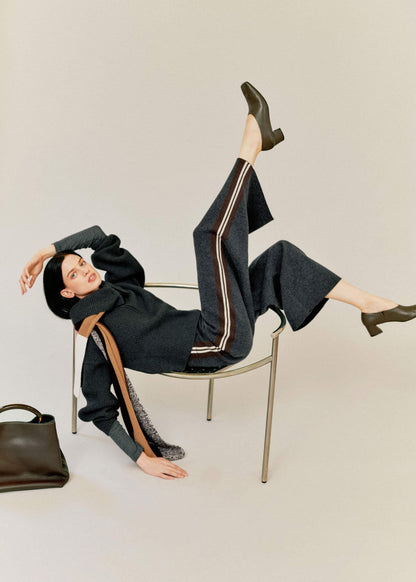 ME+EM Clothing Gray Side Stripe Milano Knit Wide Leg Pant