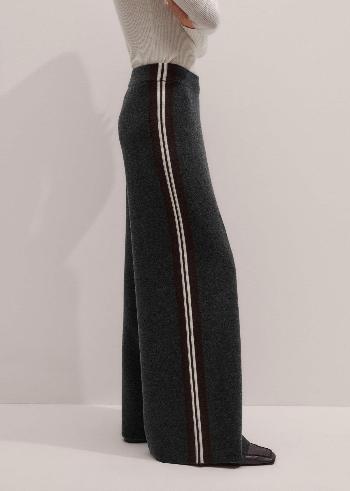 ME+EM Clothing Gray Side Stripe Milano Knit Wide Leg Pant