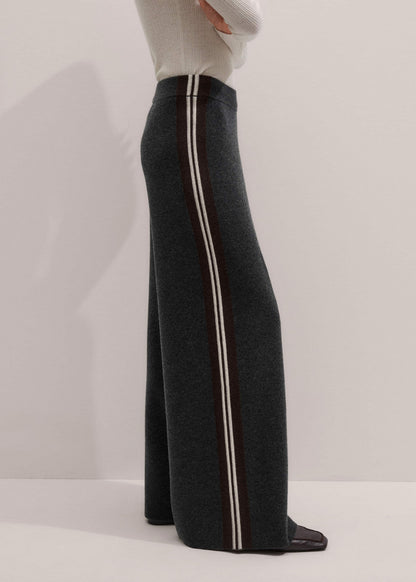 ME+EM Clothing Gray Side Stripe Milano Knit Wide Leg Pant
