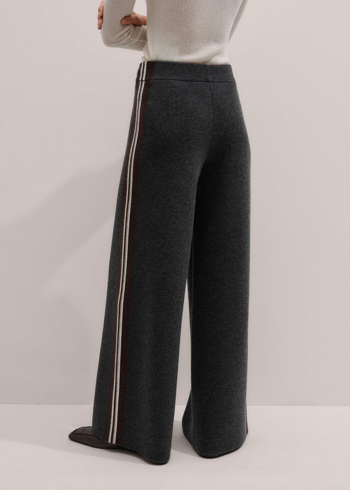 ME+EM Clothing Gray Side Stripe Milano Knit Wide Leg Pant