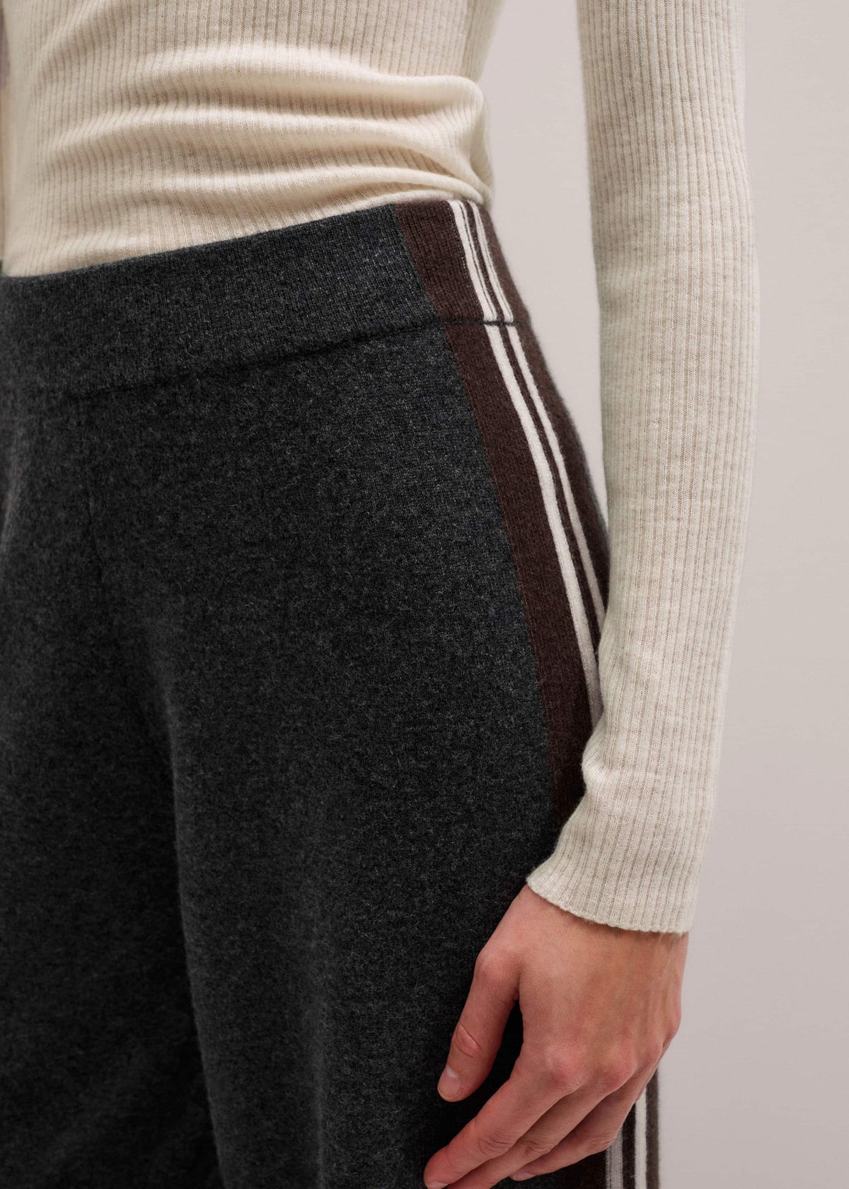 ME+EM Clothing Gray Side Stripe Milano Knit Wide Leg Pant