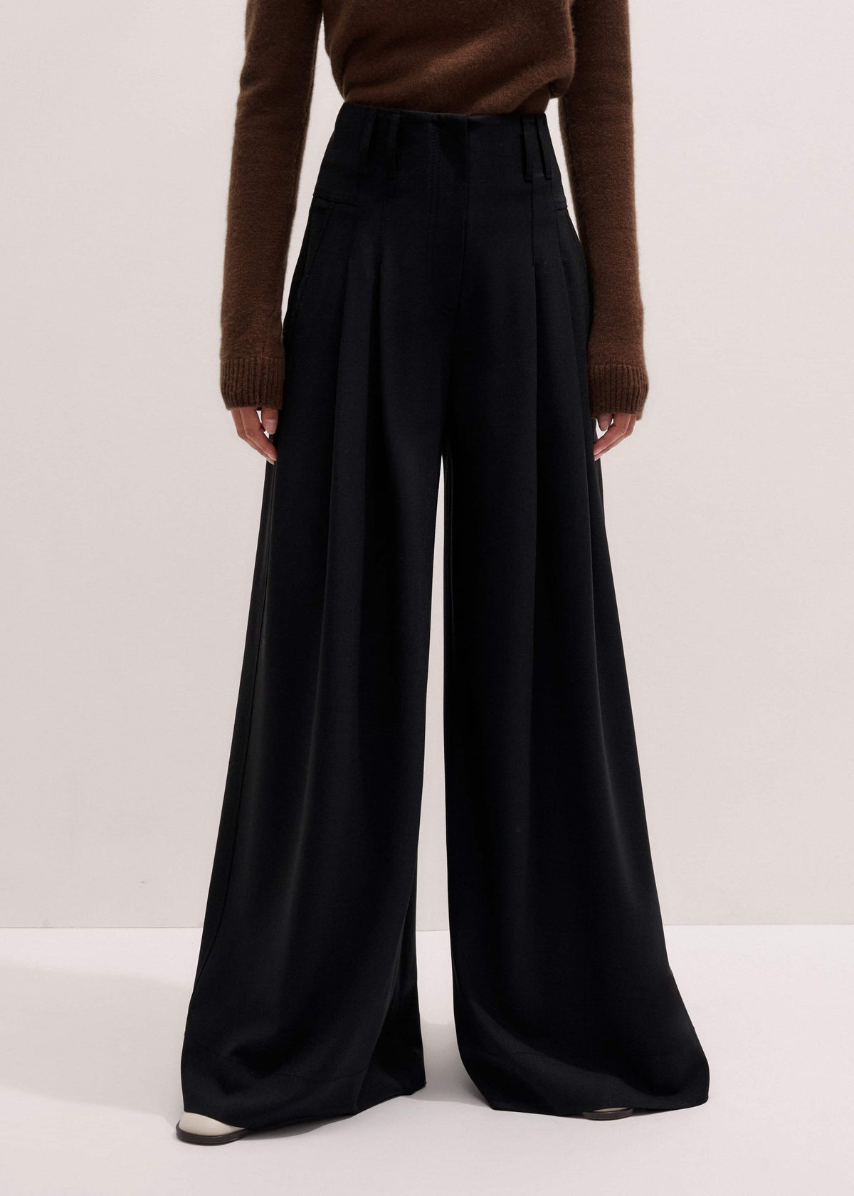 ME+EM Clothing Black Wool Ultra Wide-Leg Pleat Pant