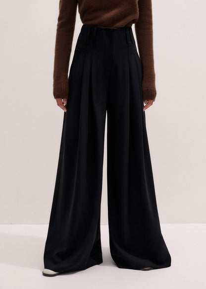 ME+EM Clothing Black Wool Ultra Wide-Leg Pleat Pant