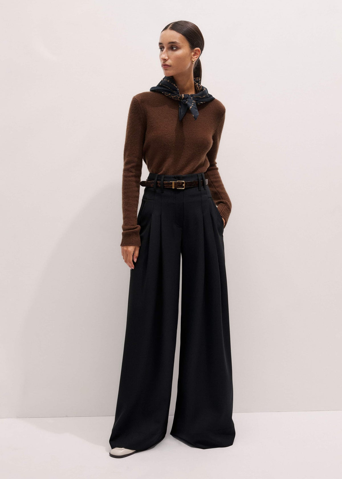 ME+EM Clothing Black Wool Ultra Wide-Leg Pleat Pant