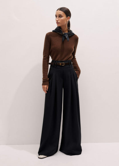 ME+EM Clothing Black Wool Ultra Wide-Leg Pleat Pant