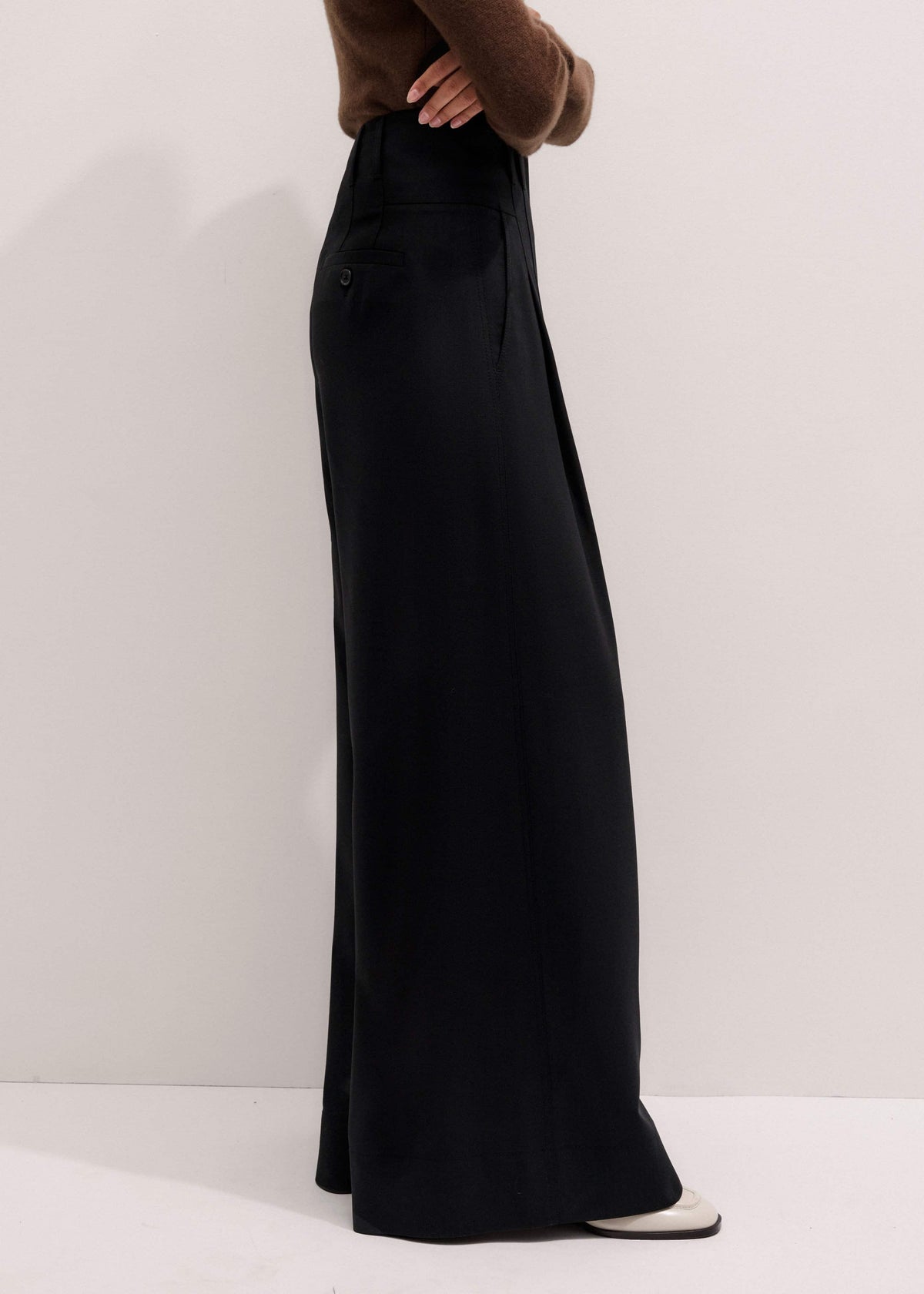 ME+EM Clothing Black Wool Ultra Wide-Leg Pleat Pant