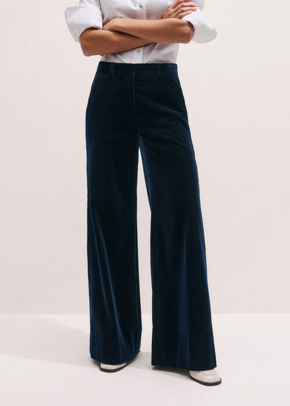 ME+EM Clothing Navy Wool Pinstripe Wide-Leg Pant