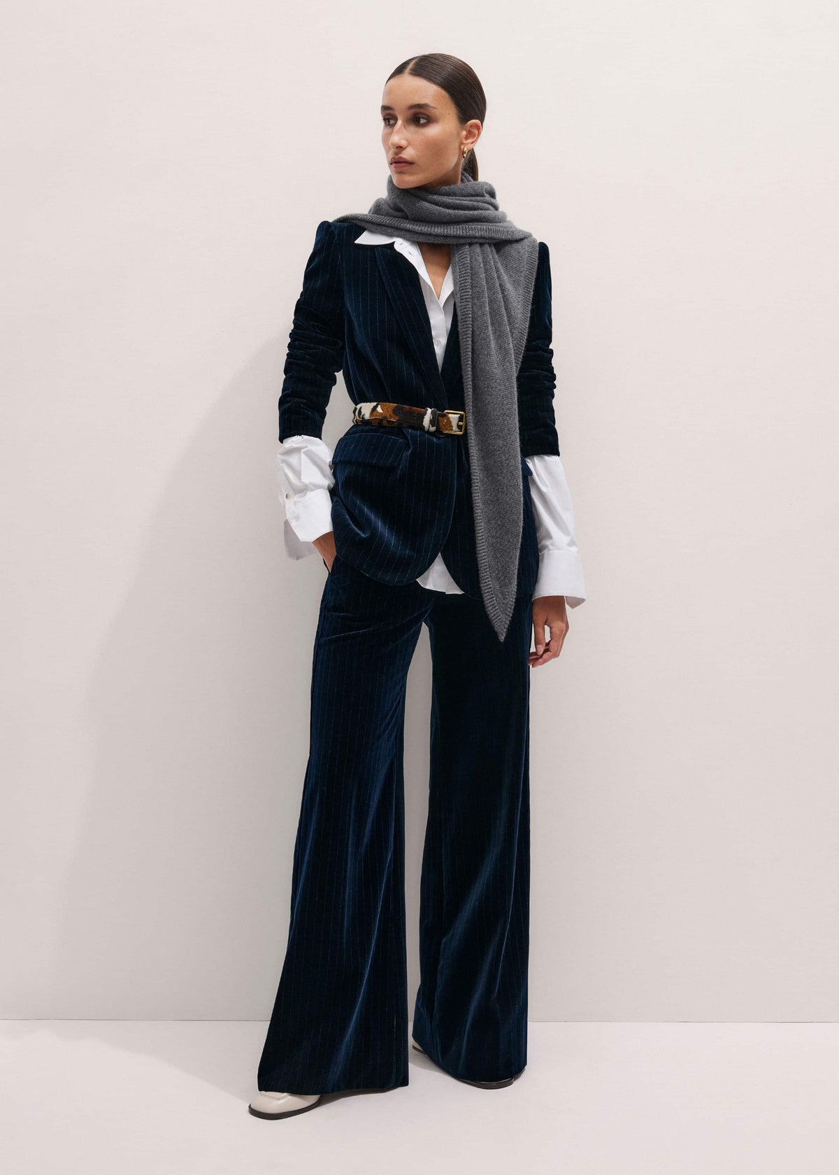 ME+EM Clothing Navy Wool Pinstripe Wide-Leg Pant