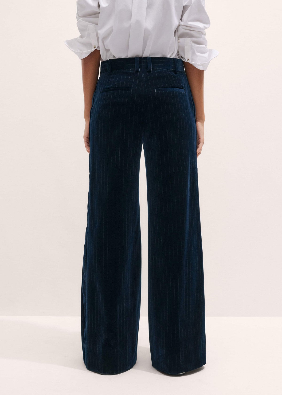 ME+EM Clothing Navy Wool Pinstripe Wide-Leg Pant