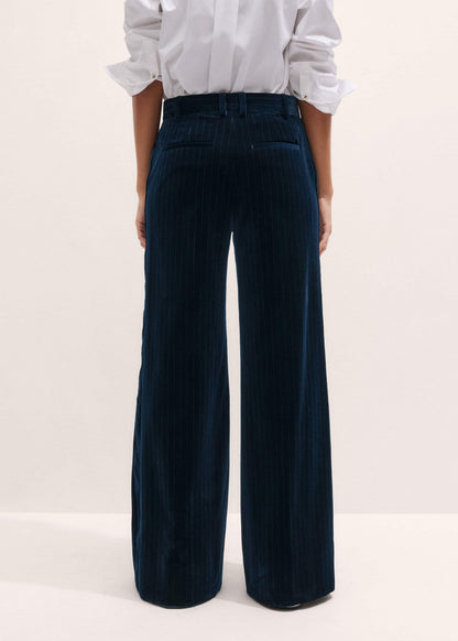 ME+EM Clothing Navy Wool Pinstripe Wide-Leg Pant
