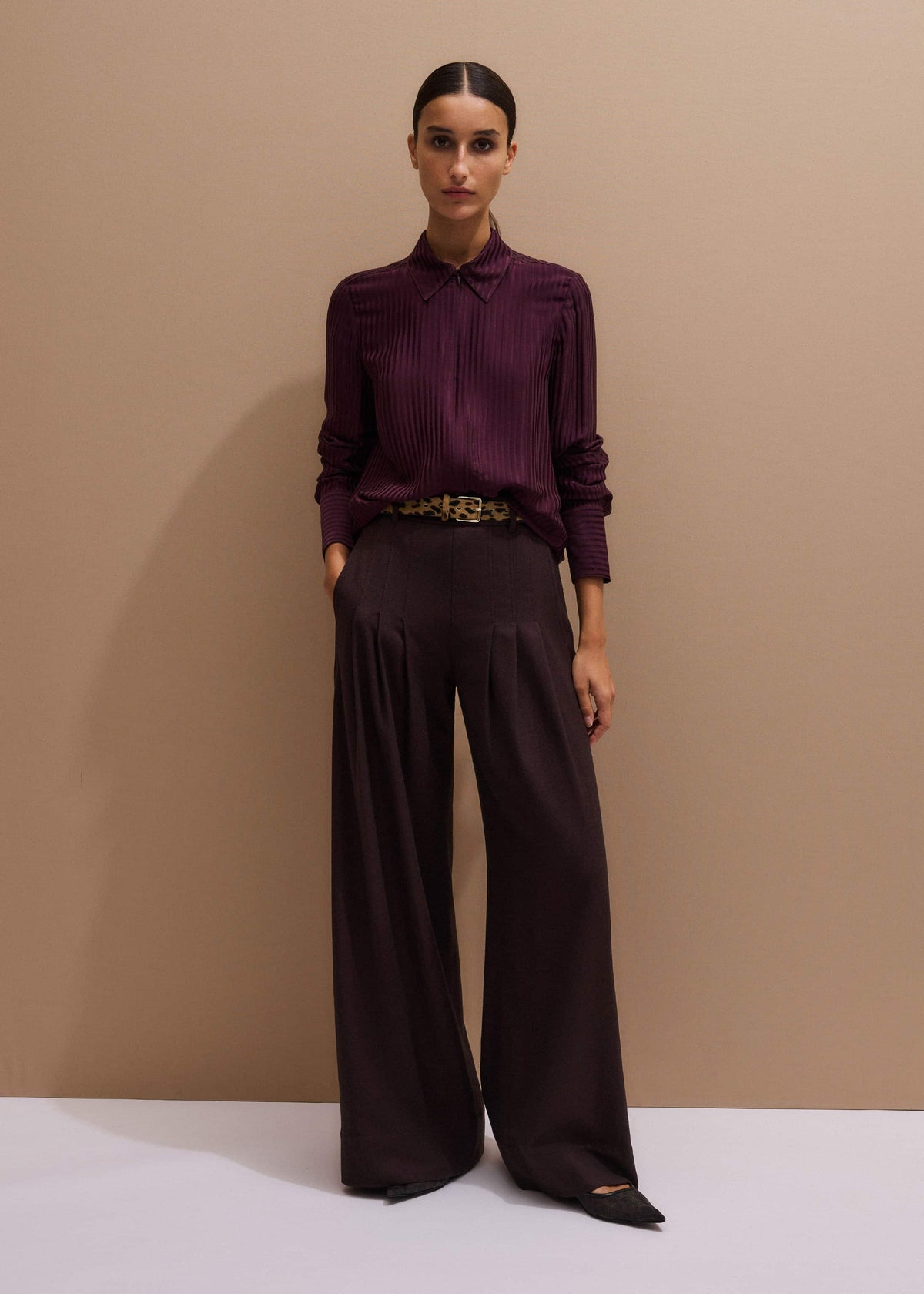 ME+EM Clothing Red Wool Multi Pleat Wide-Leg Pant