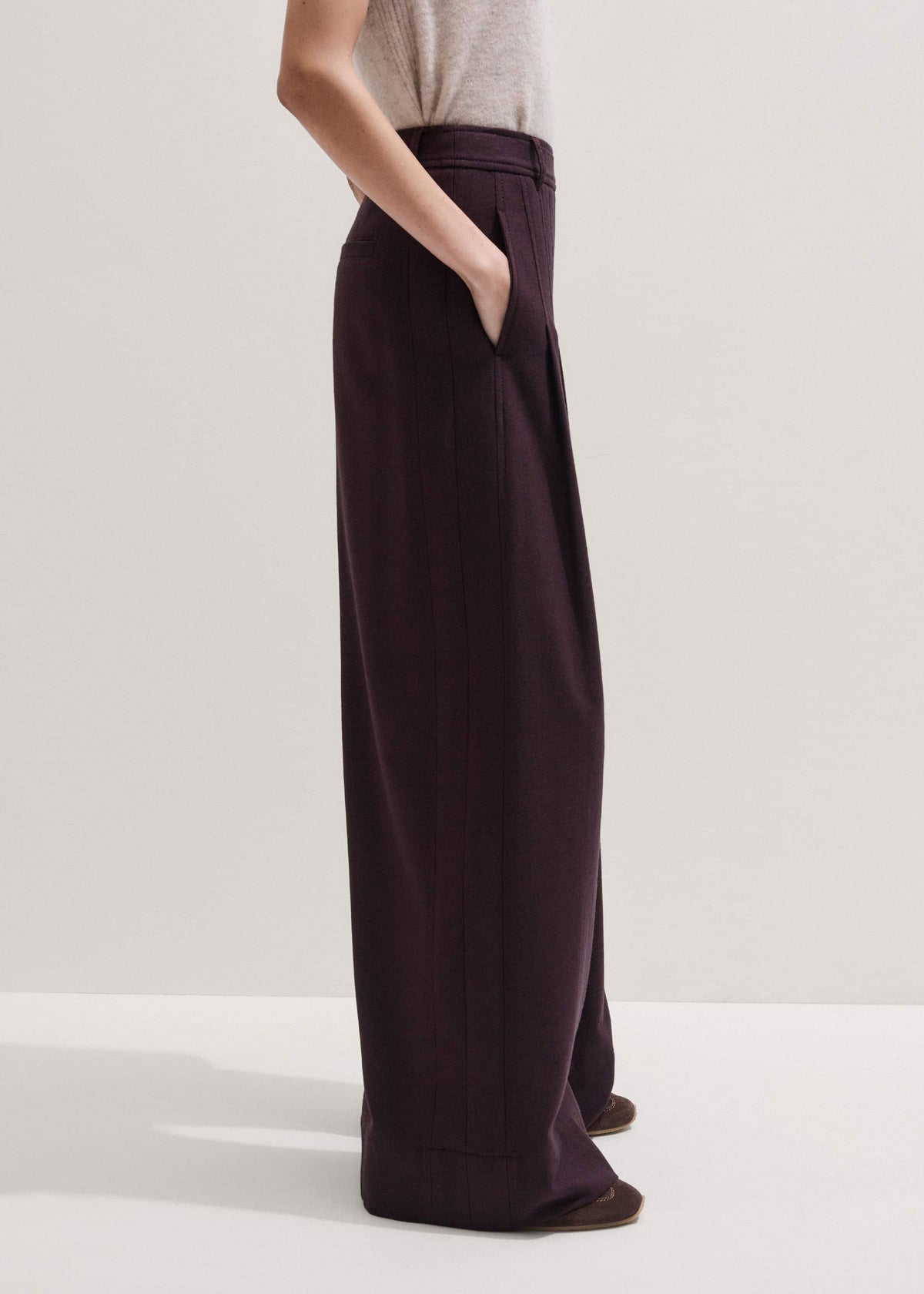 ME+EM Clothing Red Wool Multi Pleat Wide-Leg Pant