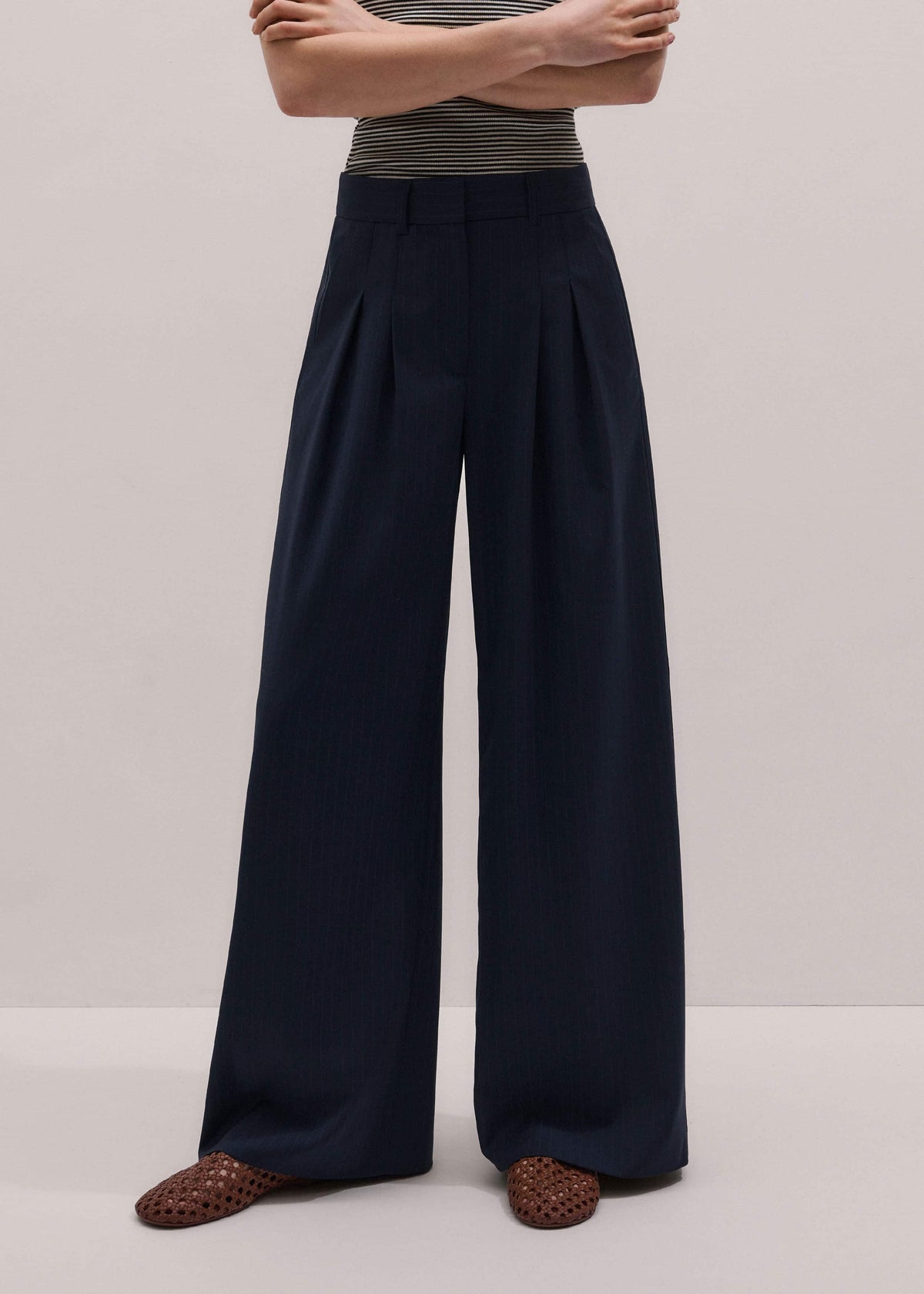 ME+EM Clothing Navy Pinstripe Pleat Front Man Pant