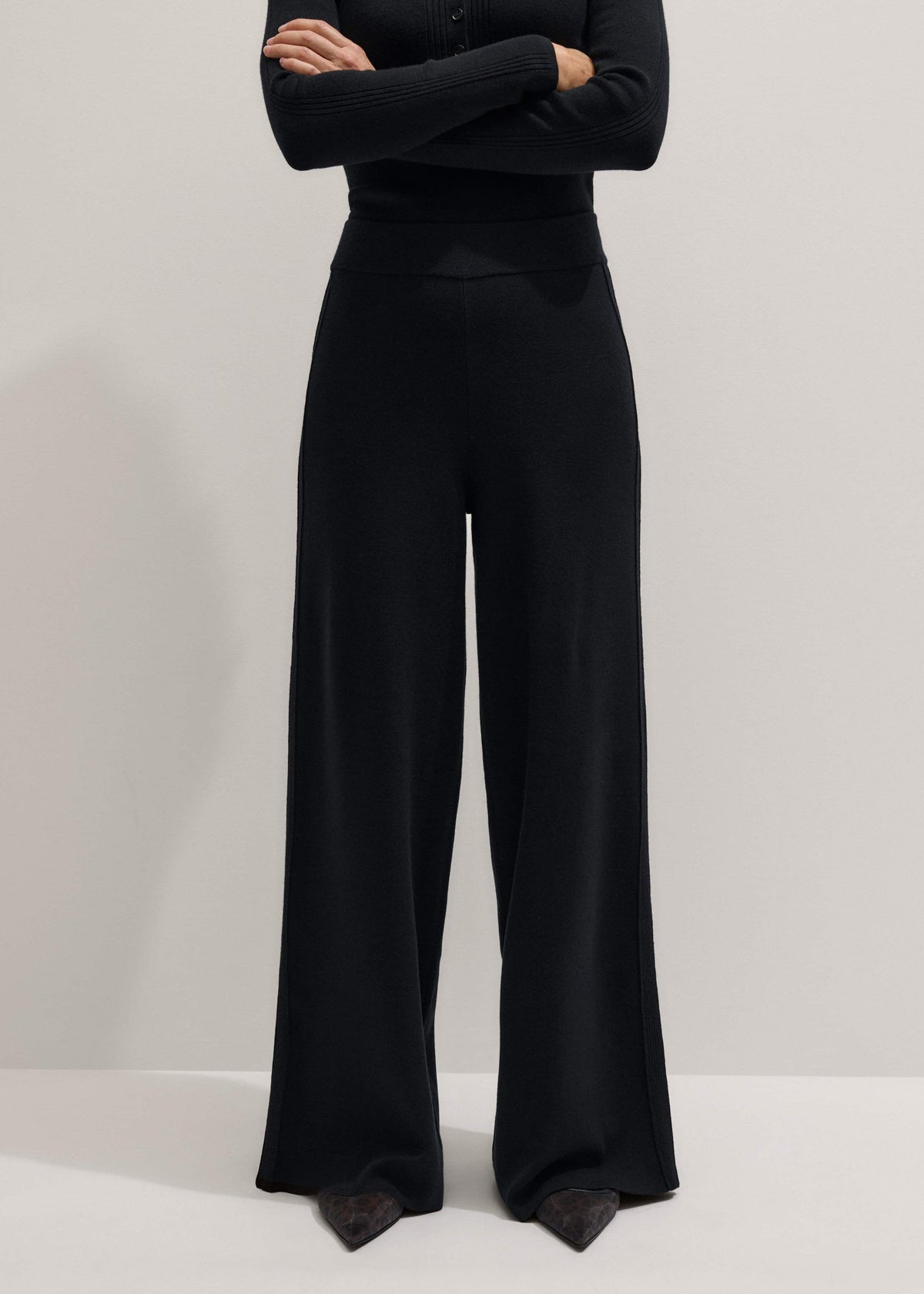 ME+EM Clothing Black Silk Knit Evening Palazzo Pant