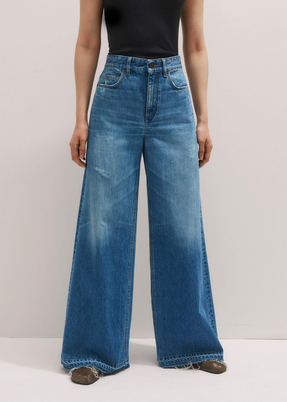 ME+EM Clothing Blue Distressed Ultimate Wide-Leg Jean