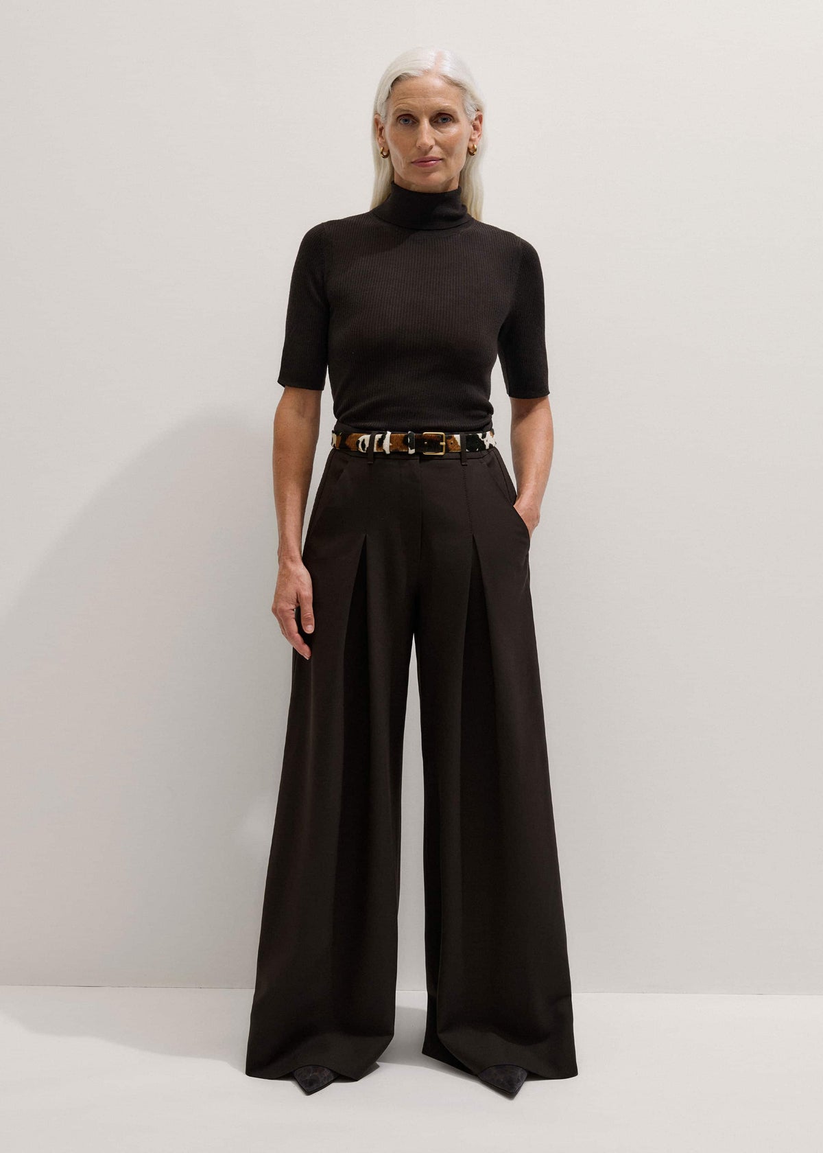 ME+EM Clothing Brown Wool Ultimate Pleat-Front Wide-Leg Pant