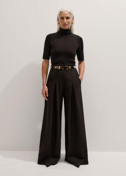 ME+EM Clothing Brown Wool Ultimate Pleat-Front Wide-Leg Pant