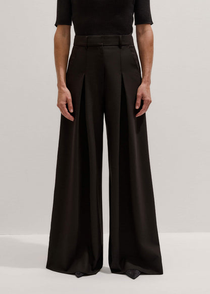 ME+EM Clothing Brown Wool Ultimate Pleat-Front Wide-Leg Pant