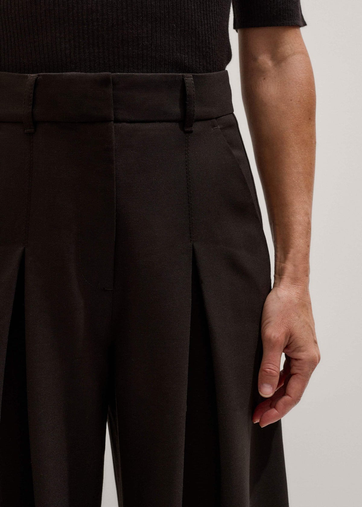 ME+EM Clothing Brown Wool Ultimate Pleat-Front Wide-Leg Pant