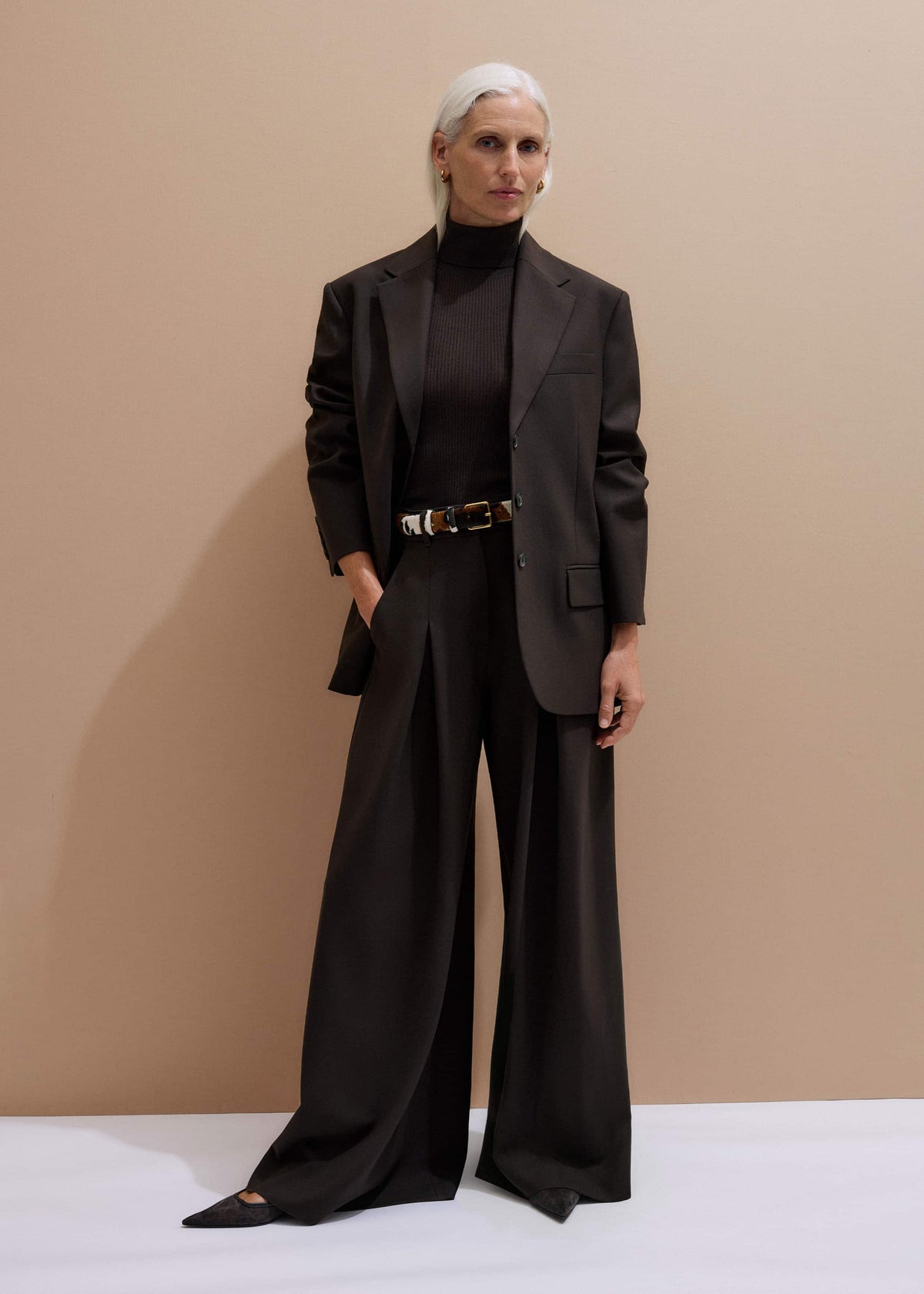 ME+EM Clothing Brown Wool Ultimate Pleat-Front Wide-Leg Pant