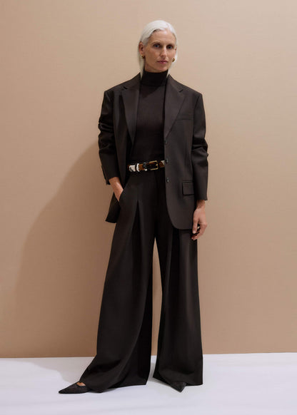 ME+EM Clothing Brown Wool Ultimate Pleat-Front Wide-Leg Pant