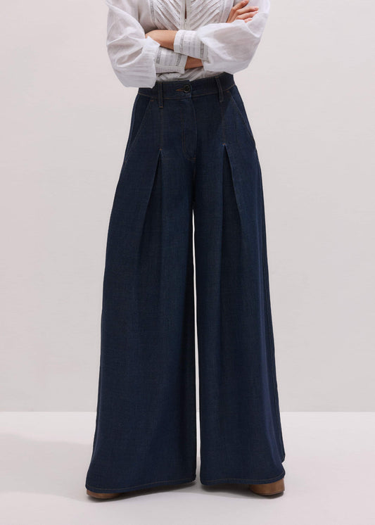 ME+EM Clothing Dark Blue Pleat Very Wide Pant