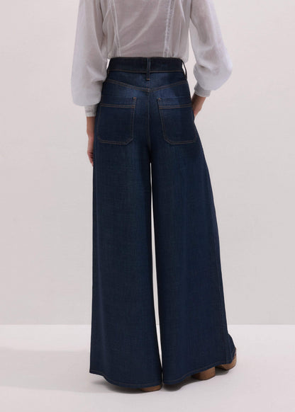 ME+EM Clothing Dark Blue Pleat Very Wide Pant