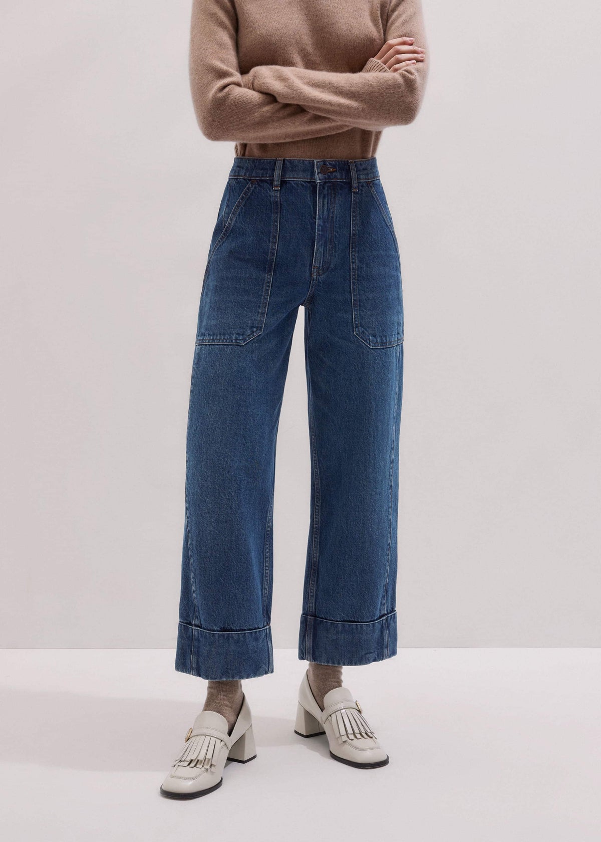 ME+EM Clothing Dark Wash Turn-Up Straight Jean