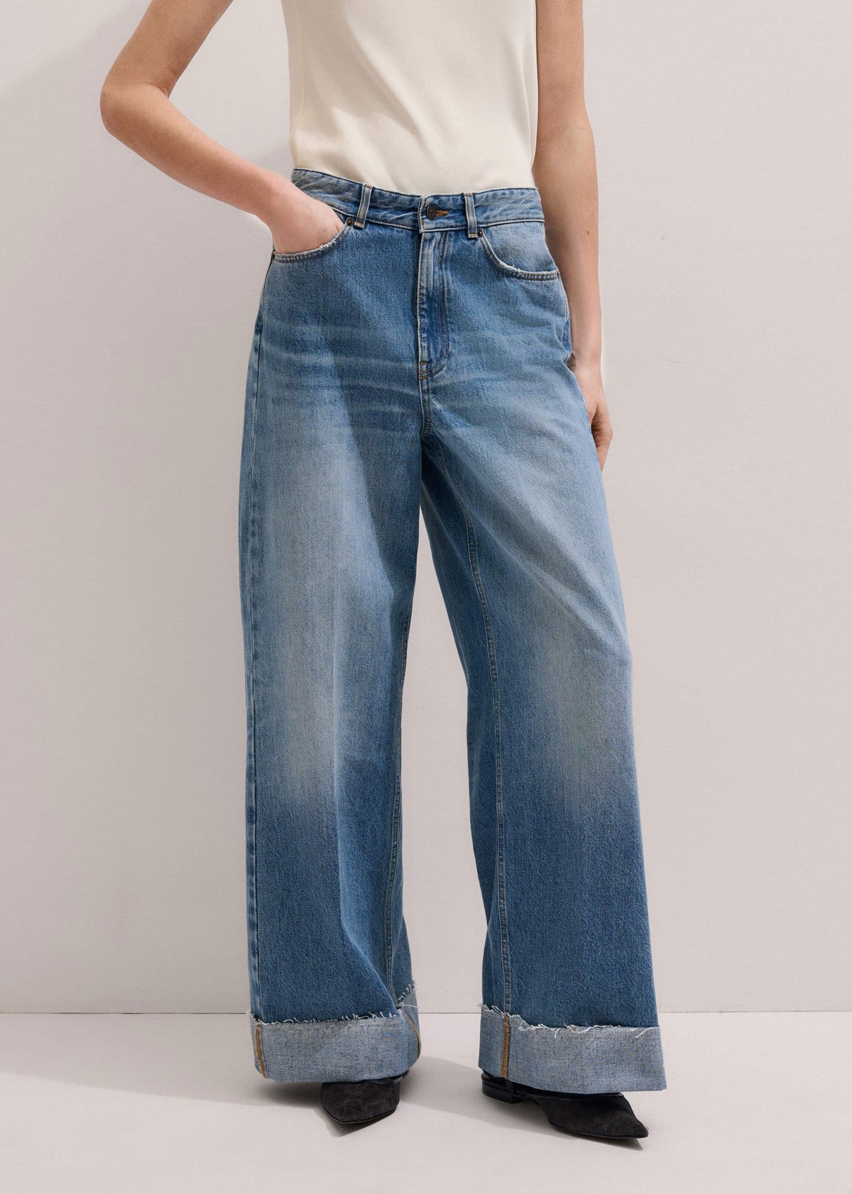 ME+EM Clothing Mid Blue Straight Ankle Grazer Jean