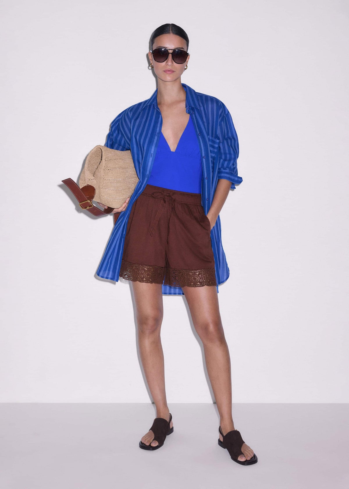 ME+EM Clothing Cinnamon Brown Crochet Trim Short