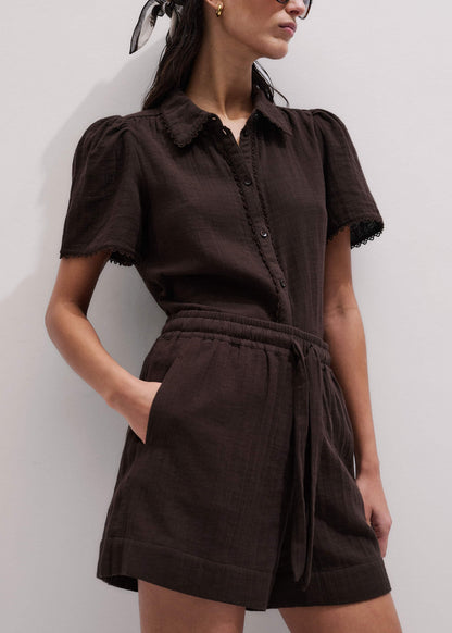 ME+EM Clothing Brown Cheesecloth Summer Short