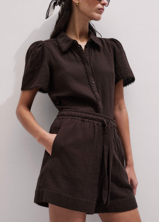 ME+EM Clothing Brown Cheesecloth Summer Short
