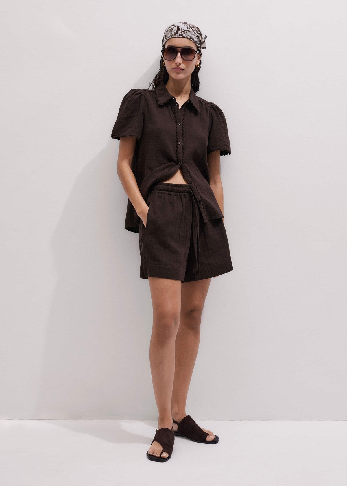 ME+EM Clothing Brown Cheesecloth Summer Short