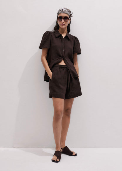 ME+EM Clothing Brown Cheesecloth Summer Short