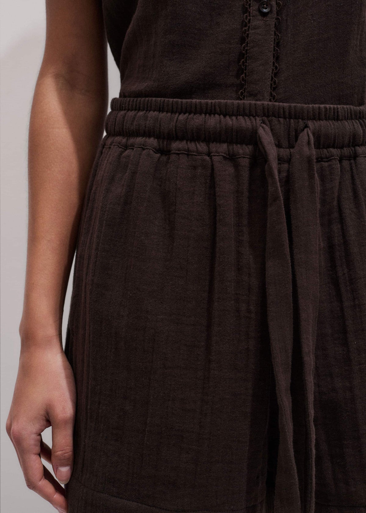 ME+EM Clothing Brown Cheesecloth Summer Short